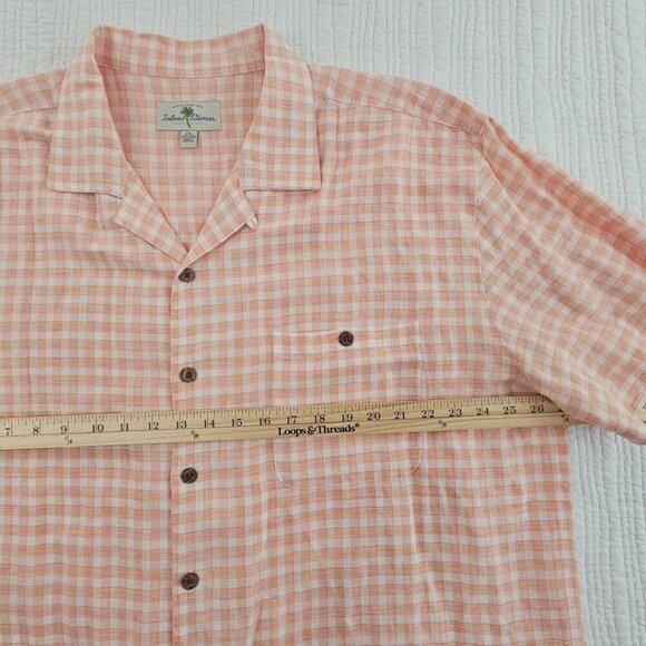 Island Shores Linen Blend Short Sleeve Button Shirt Men's XXL Orange White EUC - Picture 9 of 14